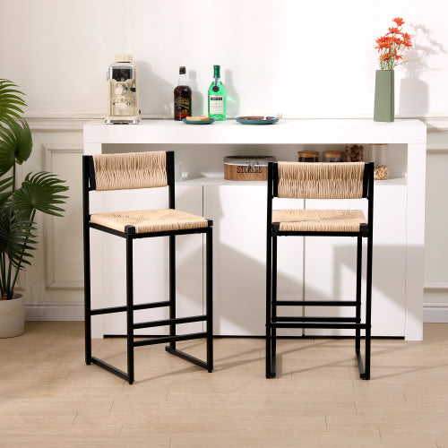 Honey Bar Stools — Set of 2 | Hand-Woven Paper Rope & Metal Frame