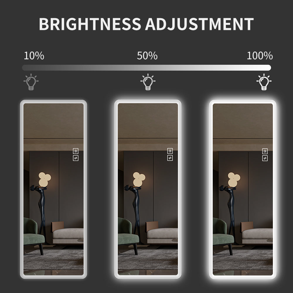 LED Full Length Mirror 65x21.7" — Wall Mounted, 2-Button Control, Rounded Corners | Rimless