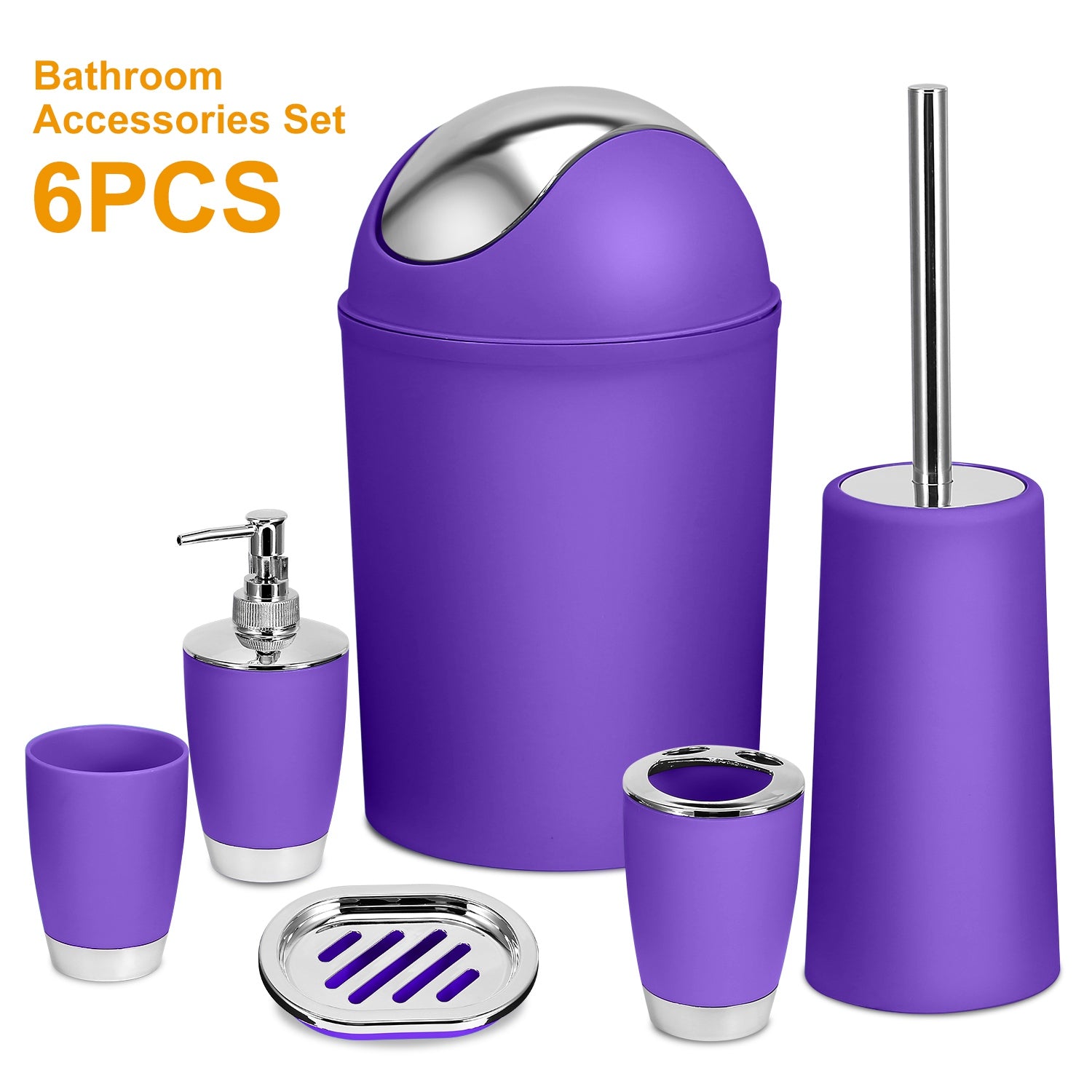 6-Piece Bathroom Accessories Set – Soap Dispenser, Toothbrush Holder, Trash Can & More