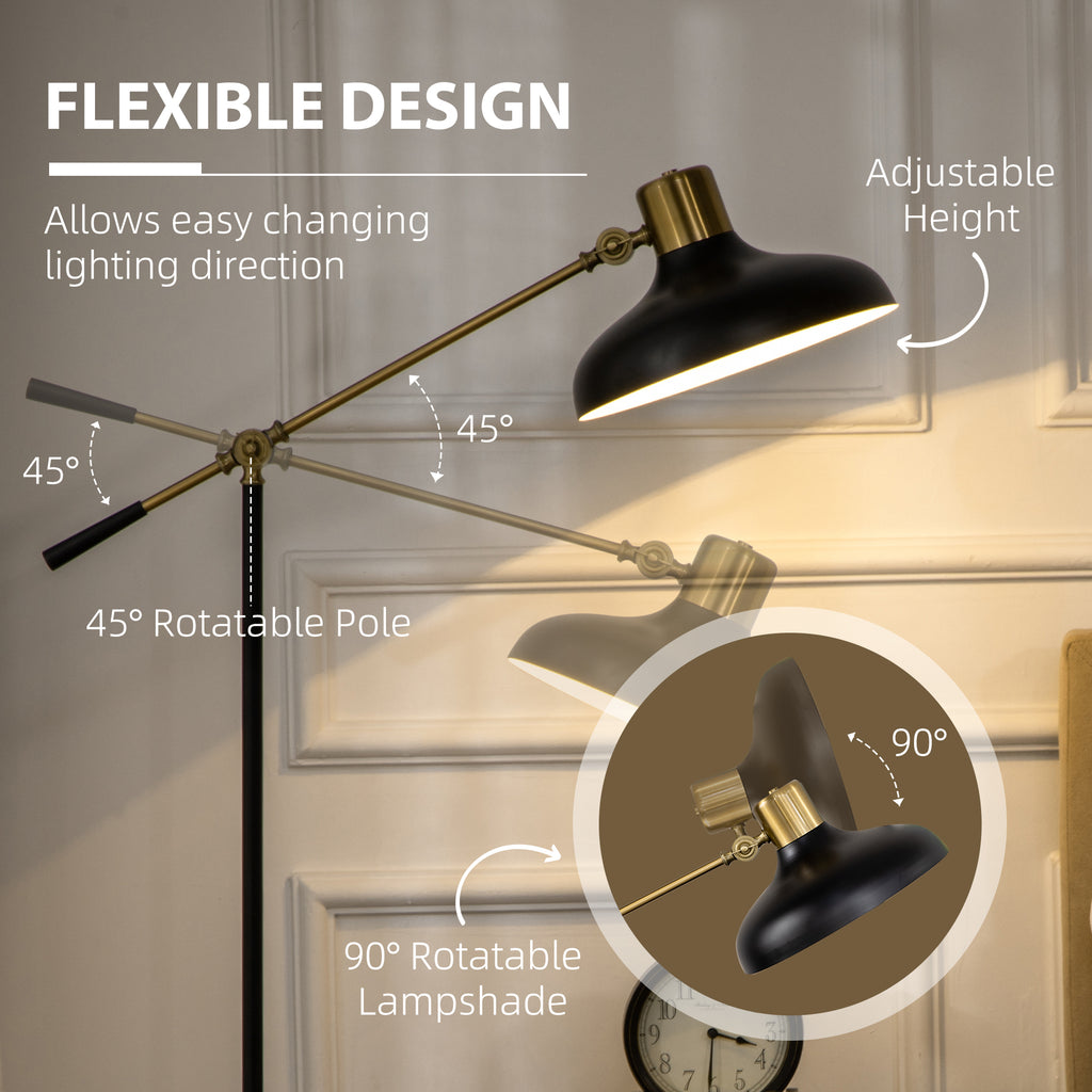 Modern wall lamp with adjustable arm, height, and lampshade on a neutral background