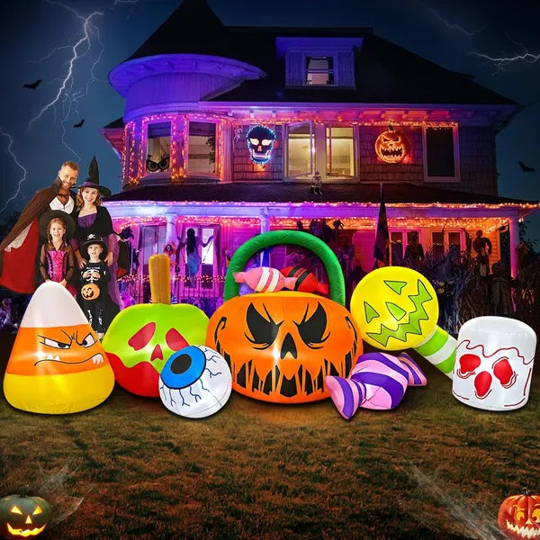 10ft Halloween Inflatable Pumpkin & Ghost Combo — LED Blow-Up Yard Decoration