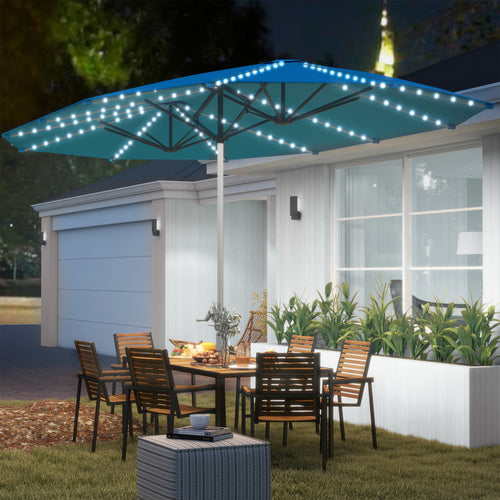 15 FT Double-Sided Patio Umbrella with Solar LED Lights & UPF50+ Canopy – Blue
