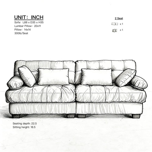 2-Seater Light Brown Modular Cloud Loveseat – Deep Seat Flannelette Sofa with 4 Pillows
