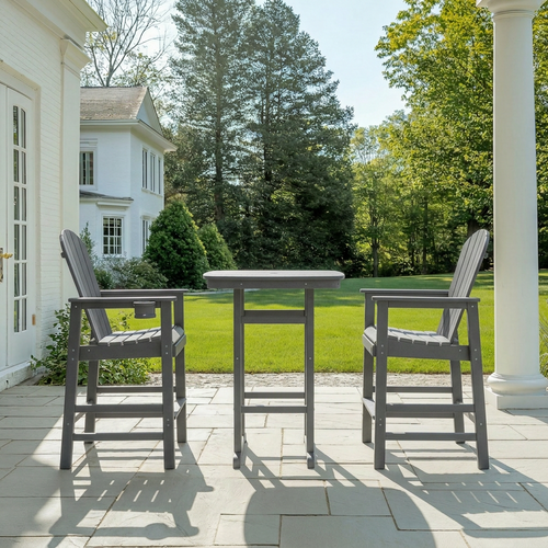 3-Piece Outdoor Bar-Height Bistro Set | HDPE High Top Table & 2 Bar Chairs – Gray