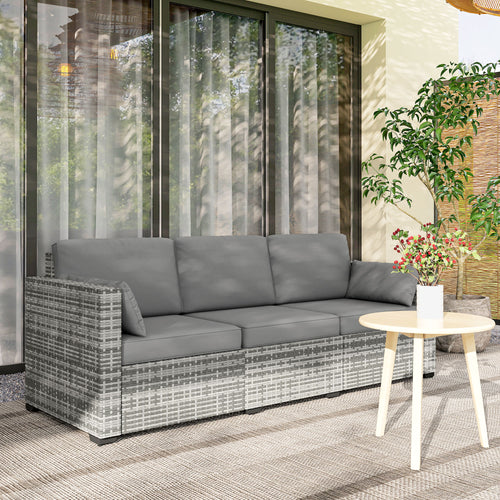 3-Seat PE Rattan Outdoor Sofa with Removable Cushions – Deep Seating, Gray