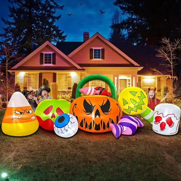 10ft Halloween Inflatable Pumpkin & Ghost Combo — LED Blow-Up Yard Decoration
