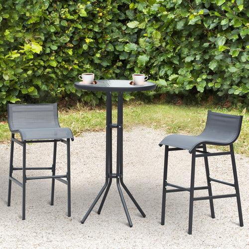 3-Piece Bar Height Outdoor Bistro Set – Tempered Glass Table & Mesh Chairs, Charcoal Gray