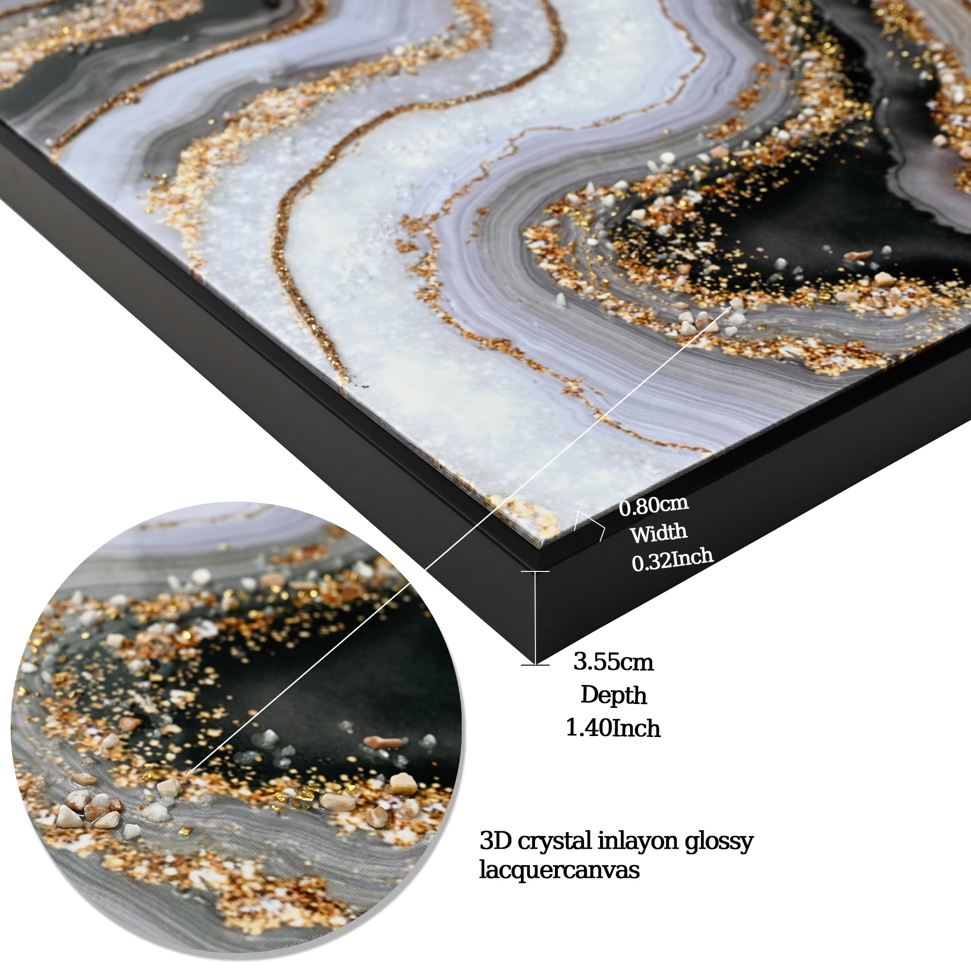 Black & Gold Abstract Wall Art — Hand-Painted Canvas with Marble Texture | 20”×40”