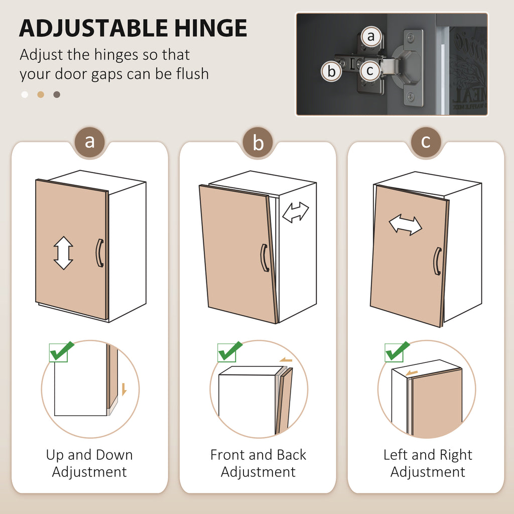 Instructions for adjusting door hinges with diagrams and text on a beige background