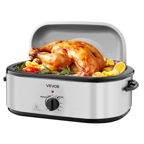 22QT Electric Roaster Oven with Self-Basting Lid – 1450W, 150–450°F | Silver