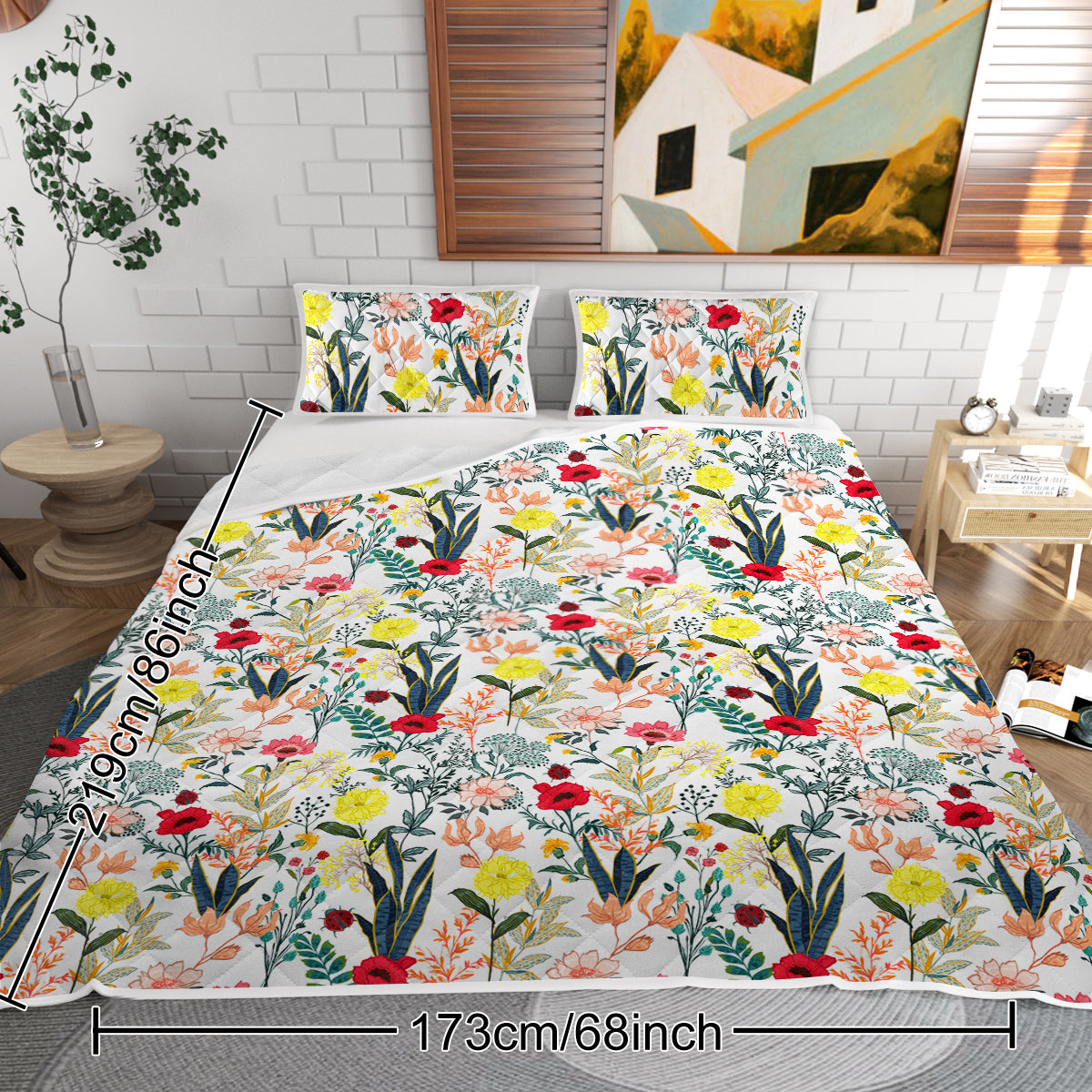 3-Piece Floral Quilt Set – Lightweight Botanical Coverlet | Twin & Full, Multicolored