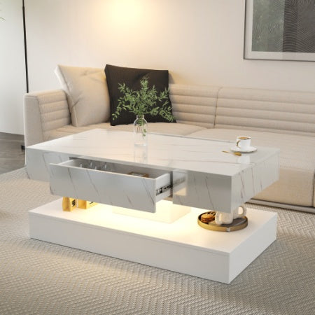 Modern coffee table with storage compartments in a living room setting
