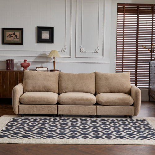 3-Piece Camel Velvet Modular Sectional Sofa – 99" Free-Combination Couch for Living Room