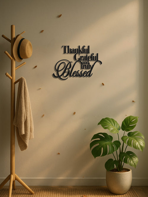 "Thankful Grateful Blessed" Metal Wall Art — Inspirational Wall Sculpture | Home Decor