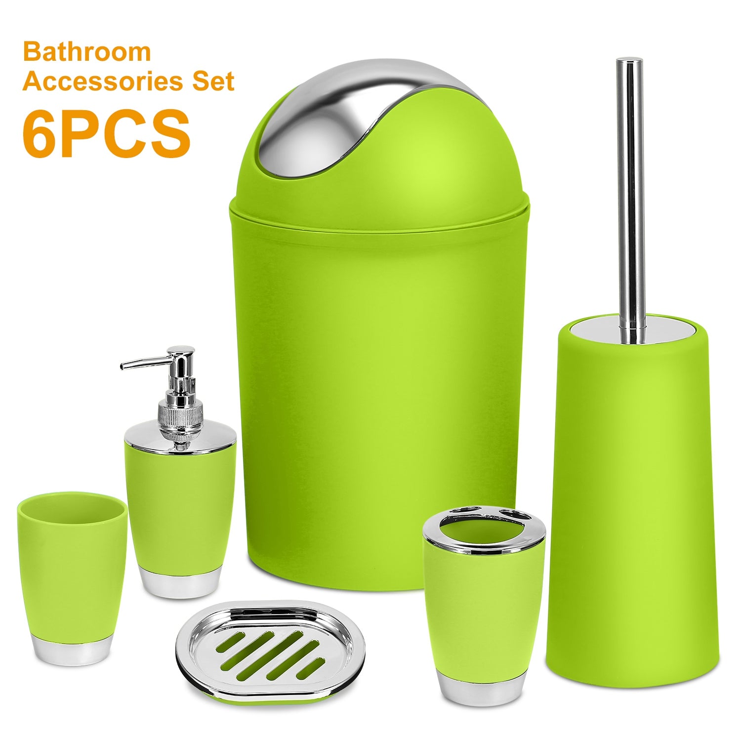 6-Piece Bathroom Accessories Set – Soap Dispenser, Toothbrush Holder, Trash Can & More