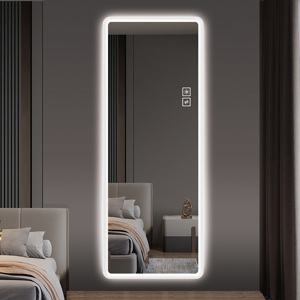 LED Full Length Mirror 65x21" — Wall Mounted, Dimmable, Rounded Corners | Rimless