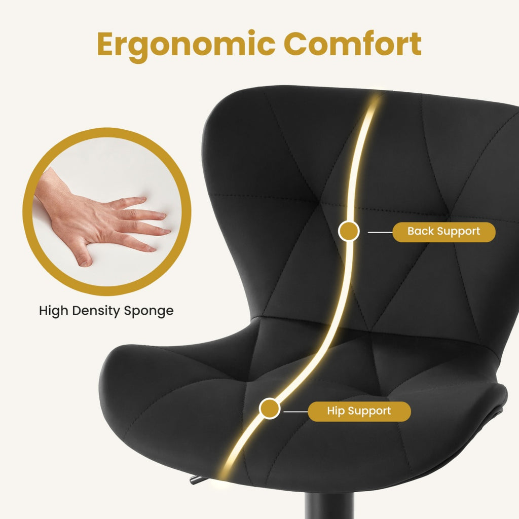 Two swivel bar stools with cushioned seats 