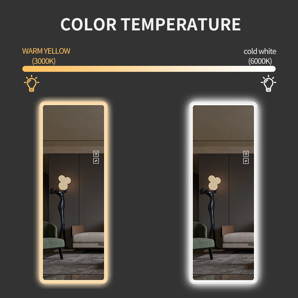 LED Full Length Mirror 65x21.7" — Wall Mounted, 2-Button Control, Rounded Corners | Rimless