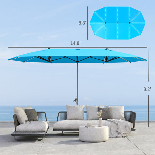 15 FT Double-Sided Patio Umbrella with Solar LED Lights & UPF50+ Canopy – Blue