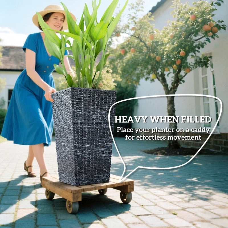 Set of 3 Tall Outdoor Planters | 24" Rattan-Style Tapered Plant Pots with Drainage – Gray
