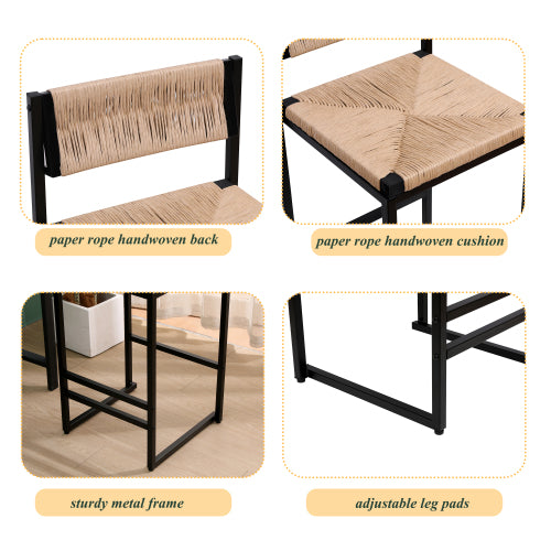 Honey Bar Stools — Set of 2 | Hand-Woven Paper Rope & Metal Frame