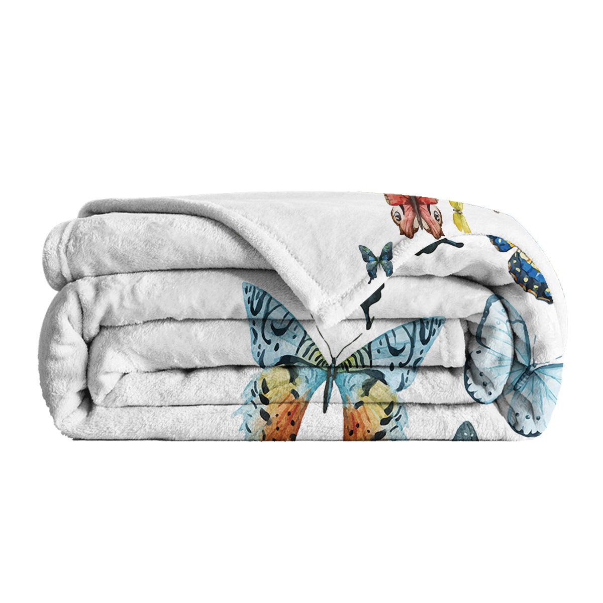 Reversible Sherpa Throw Blanket — Colorful Butterfly Print | All-Season Flannel Fleece