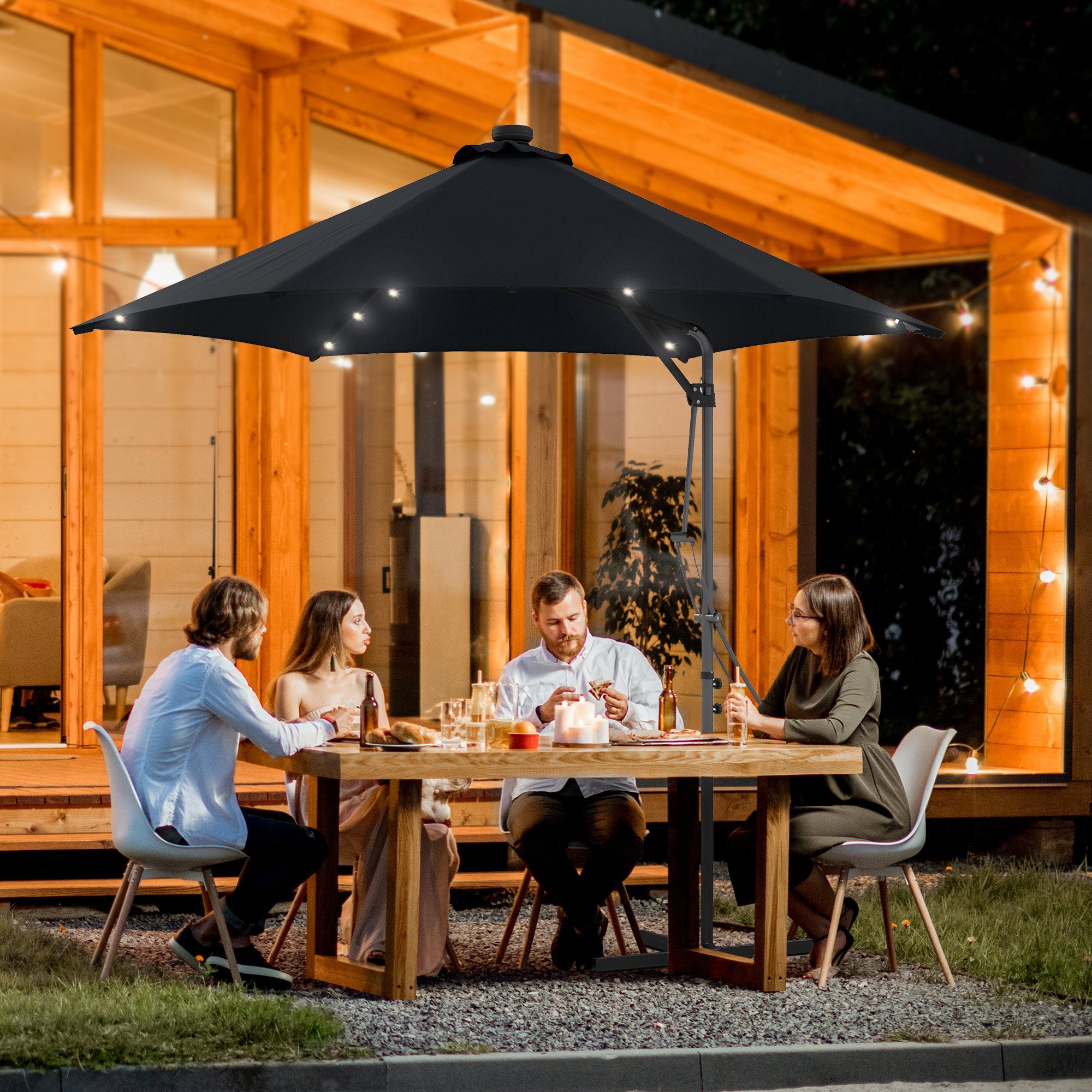Solar LED Cantilever Parasol – Black