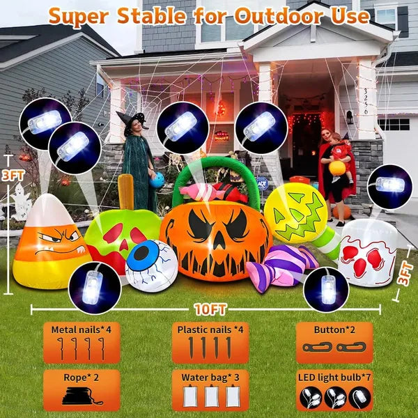 10ft Halloween Inflatable Pumpkin & Ghost Combo — LED Blow-Up Yard Decoration