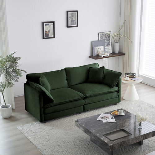 2-Piece Green Chenille Sofa Set – Modular Loveseat & Couch for Living Room