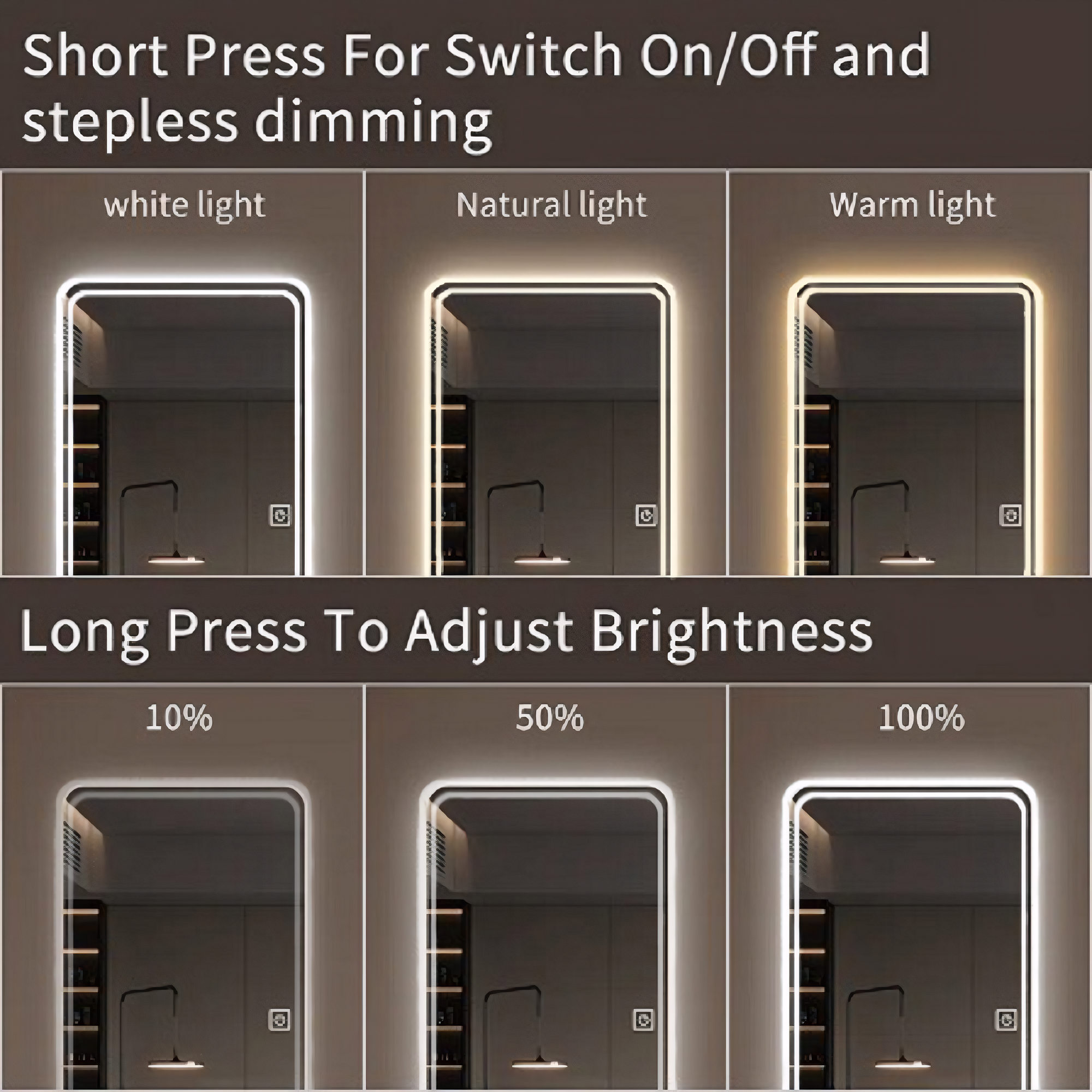 LED Full Length Mirror 65x24" — Wall Mounted, Dimmable, 3 Color Modes | Rimless