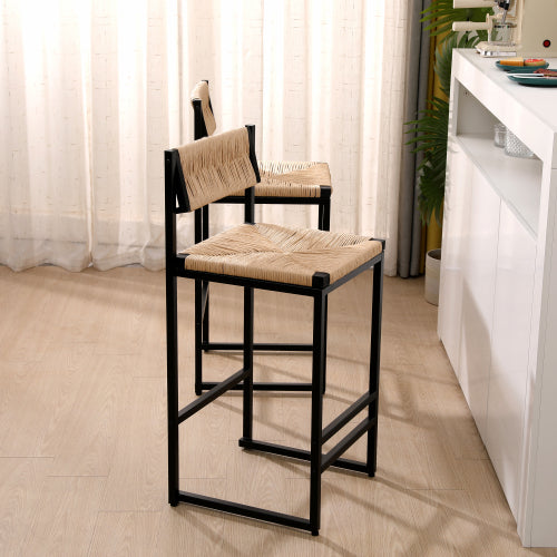 Honey Bar Stools — Set of 2 | Hand-Woven Paper Rope & Metal Frame