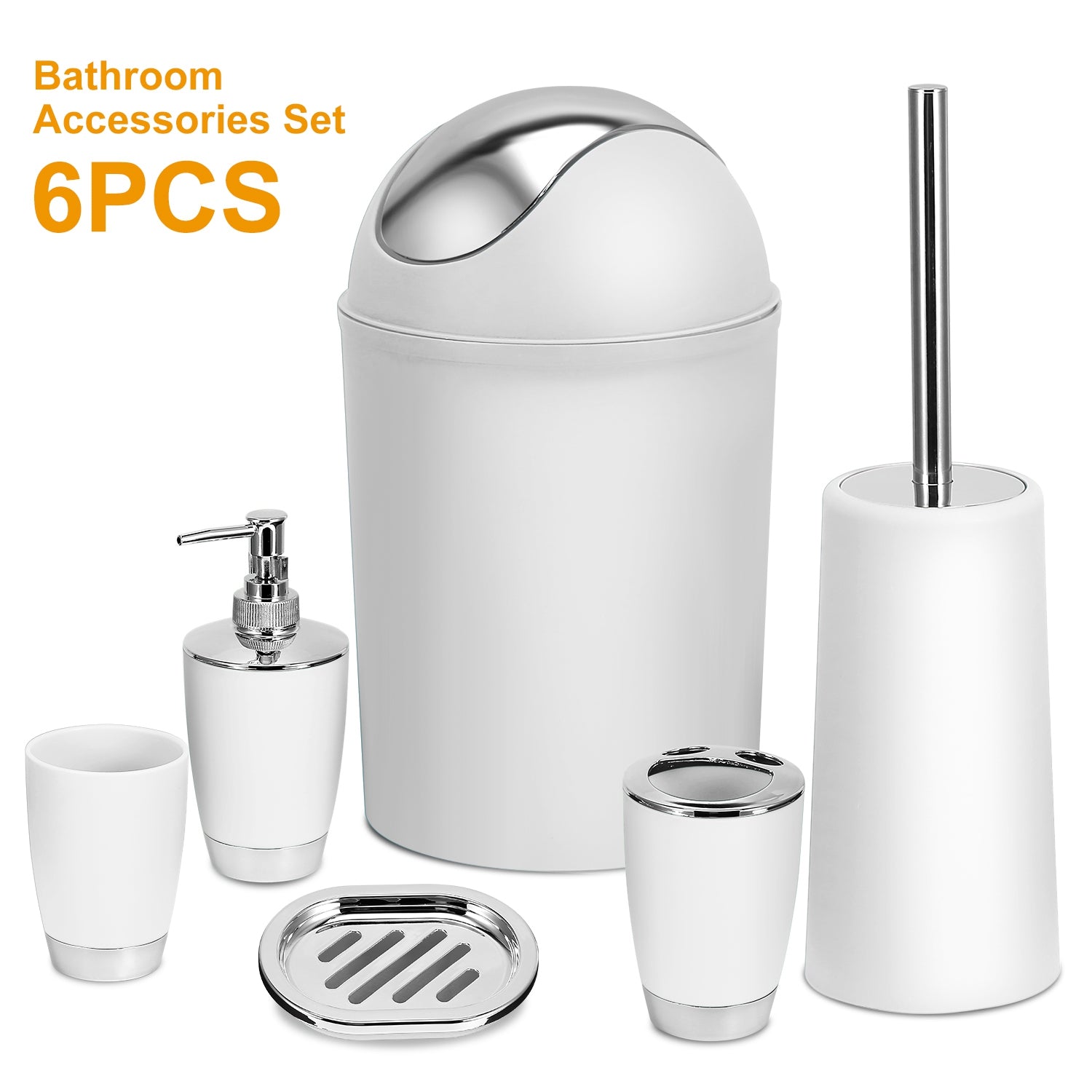 6-Piece Bathroom Accessories Set – Soap Dispenser, Toothbrush Holder, Trash Can & More