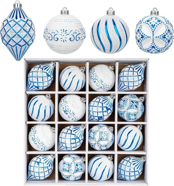 Christmas Ball Ornaments Set of 16 – Shatterproof, Hand-Painted | 9 Colors