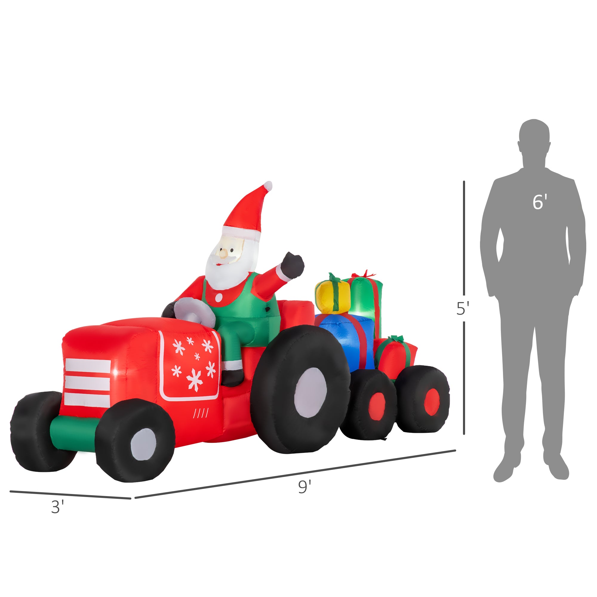 9ft Christmas Inflatable Santa Driving a Trailer with Gift Boxes – LED Lit | IP44 | Outdoor