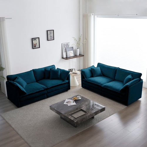 2-Piece Blue Chenille Sofa Set – Modular Loveseat & Couch for Living Room