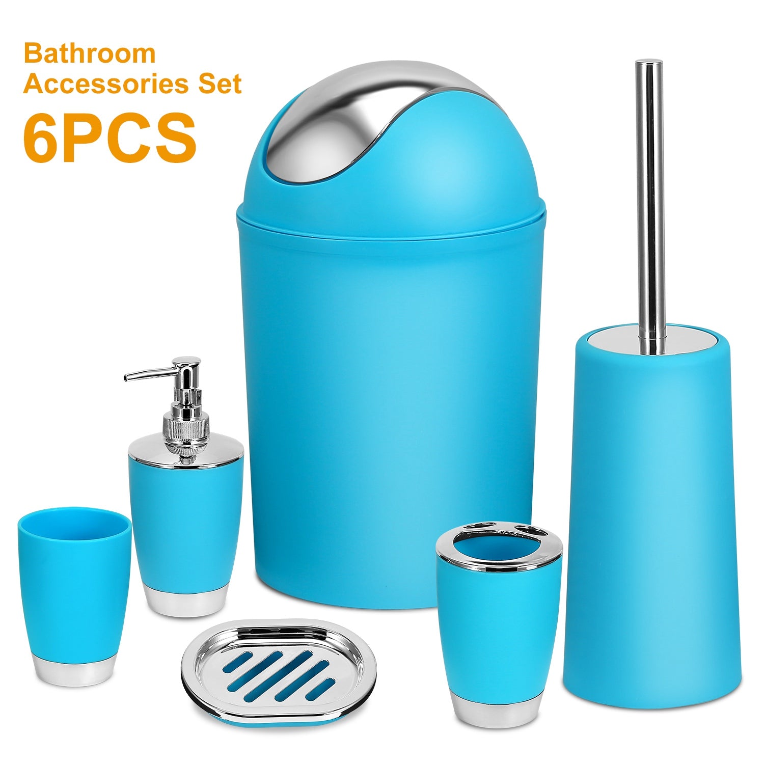 6-Piece Bathroom Accessories Set – Soap Dispenser, Toothbrush Holder, Trash Can & More
