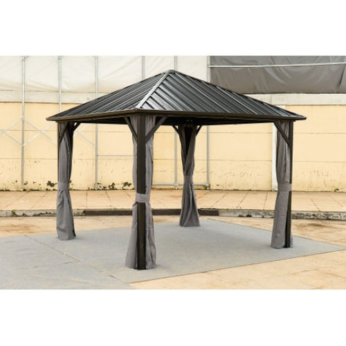 10x10 FT Permanent Hardtop Gazebo with Aluminum Frame & Steel Canopy – Black