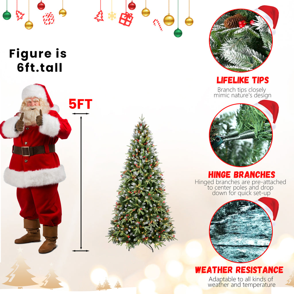 Christmas tree with Santa Claus figure, showing tree height and features.