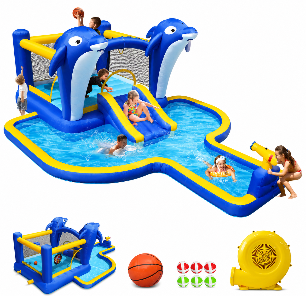 8-in-1 Inflatable Water Park — Slide, Trampoline, Sprinkler, Water Gun & More | Outdoor