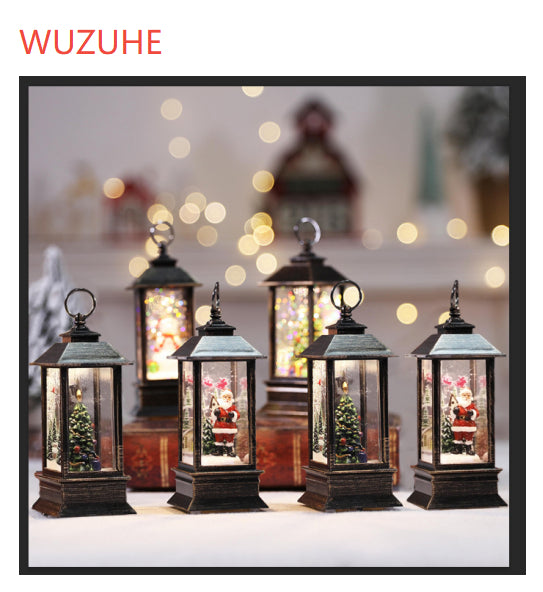 Christmas LED Flame Lantern – Santa & Christmas Tree Figurine Set | Indoor Holiday Decor