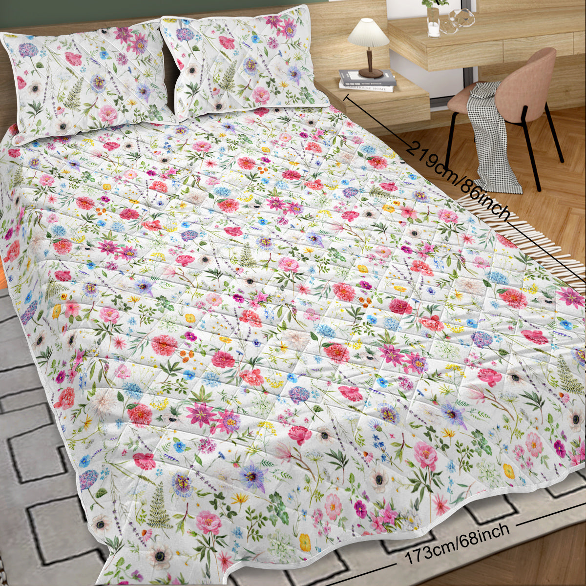 3-Piece Floral Quilt Set – Lightweight Botanical Coverlet | Twin & Full, Pink