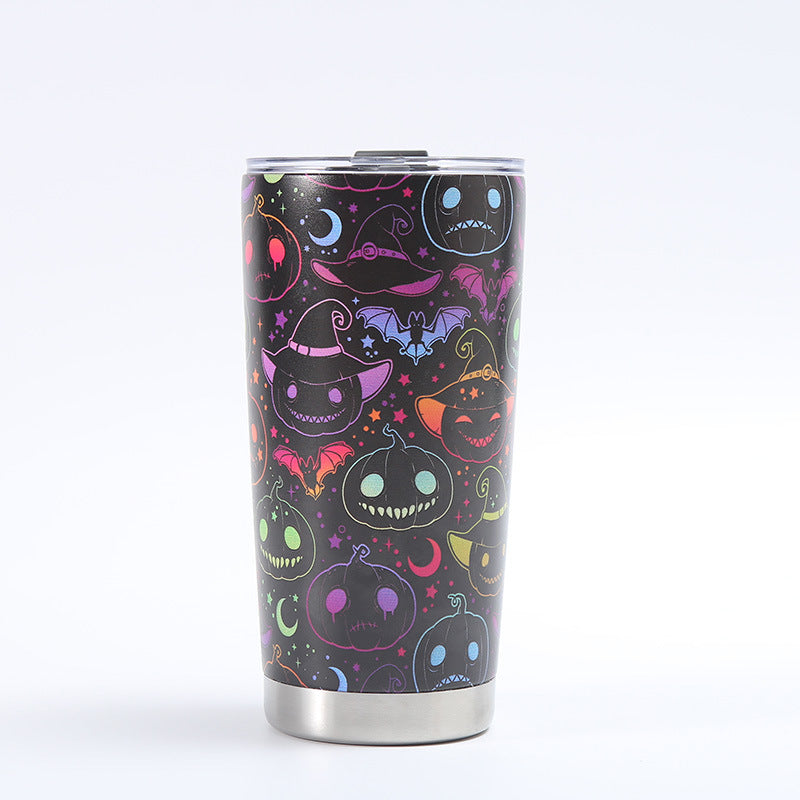 Tumbler with Halloween-themed design on a white background