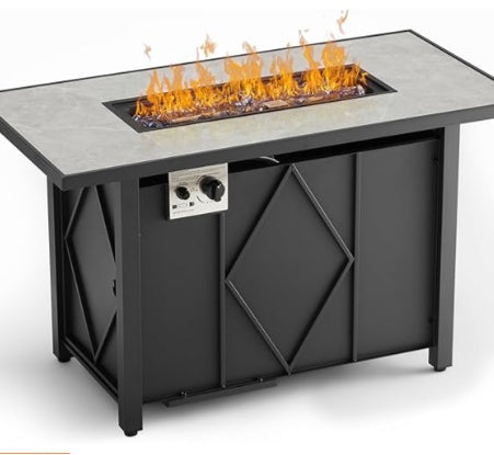 Fire pit table with flames on a white background