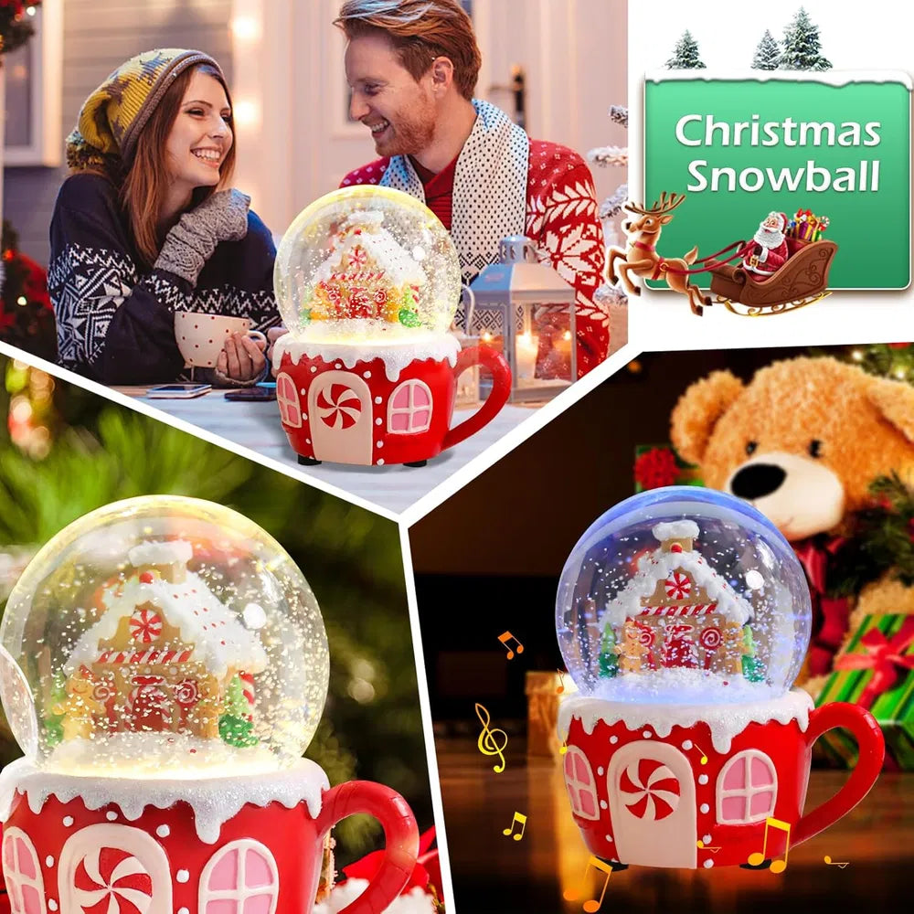 Christmas Snow Globe with Music – Gingerbread Village, 8 Songs, Color-Changing LED