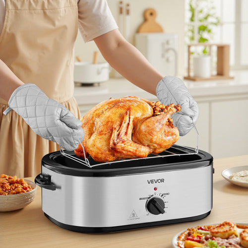 22QT Electric Roaster Oven with Self-Basting Lid – 1450W, 150–450°F | Silver