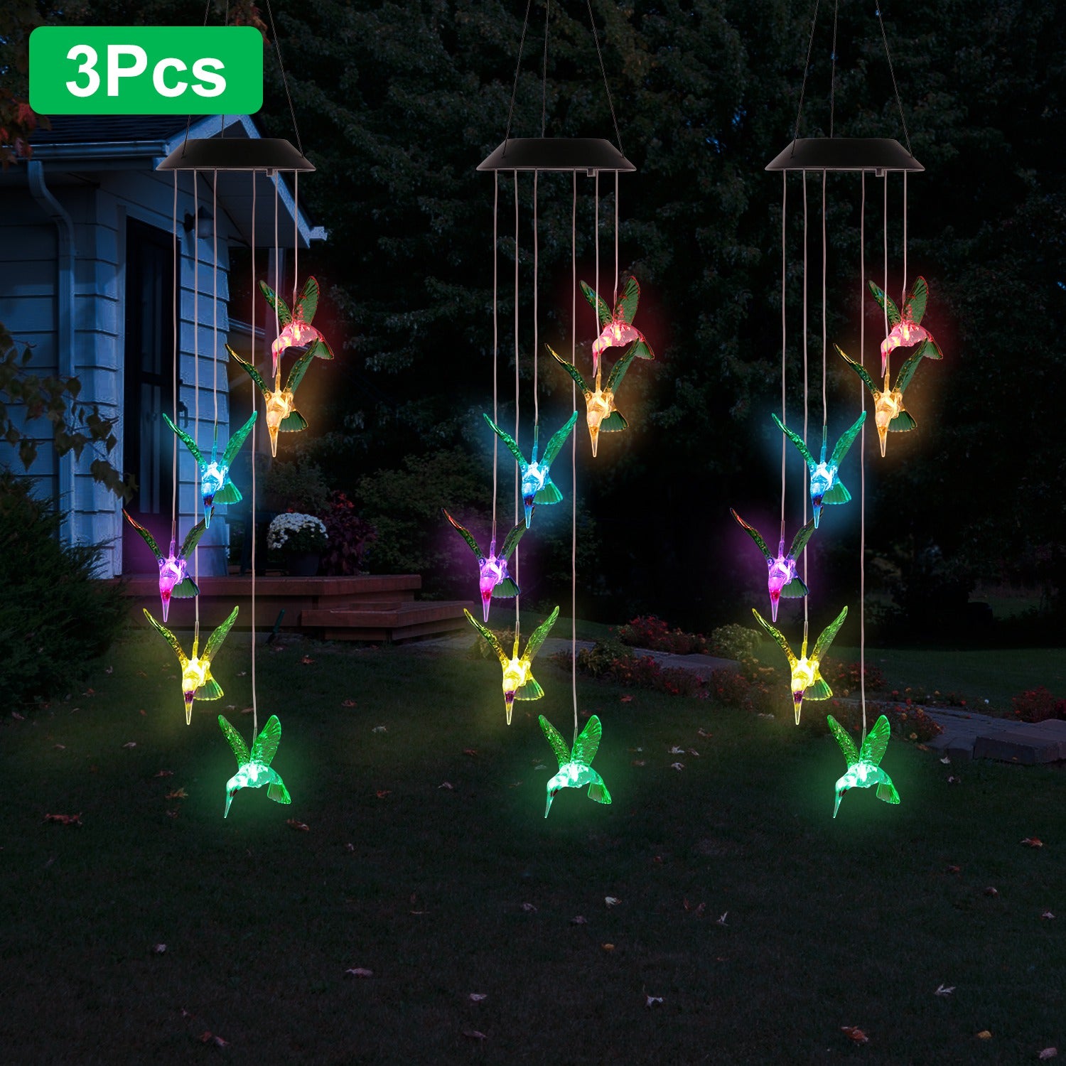 Solar Hummingbird Wind Chime Light | Color-Changing LED, Auto On/Off, IP65 Waterproof – Garden Decor