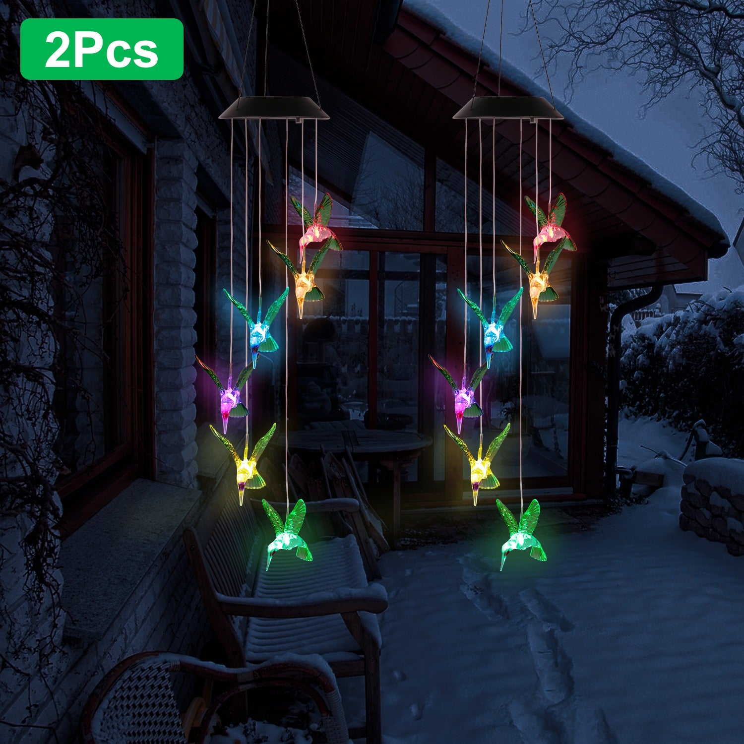 Solar Hummingbird Wind Chime Light | Color-Changing LED, Auto On/Off, IP65 Waterproof – Garden Decor