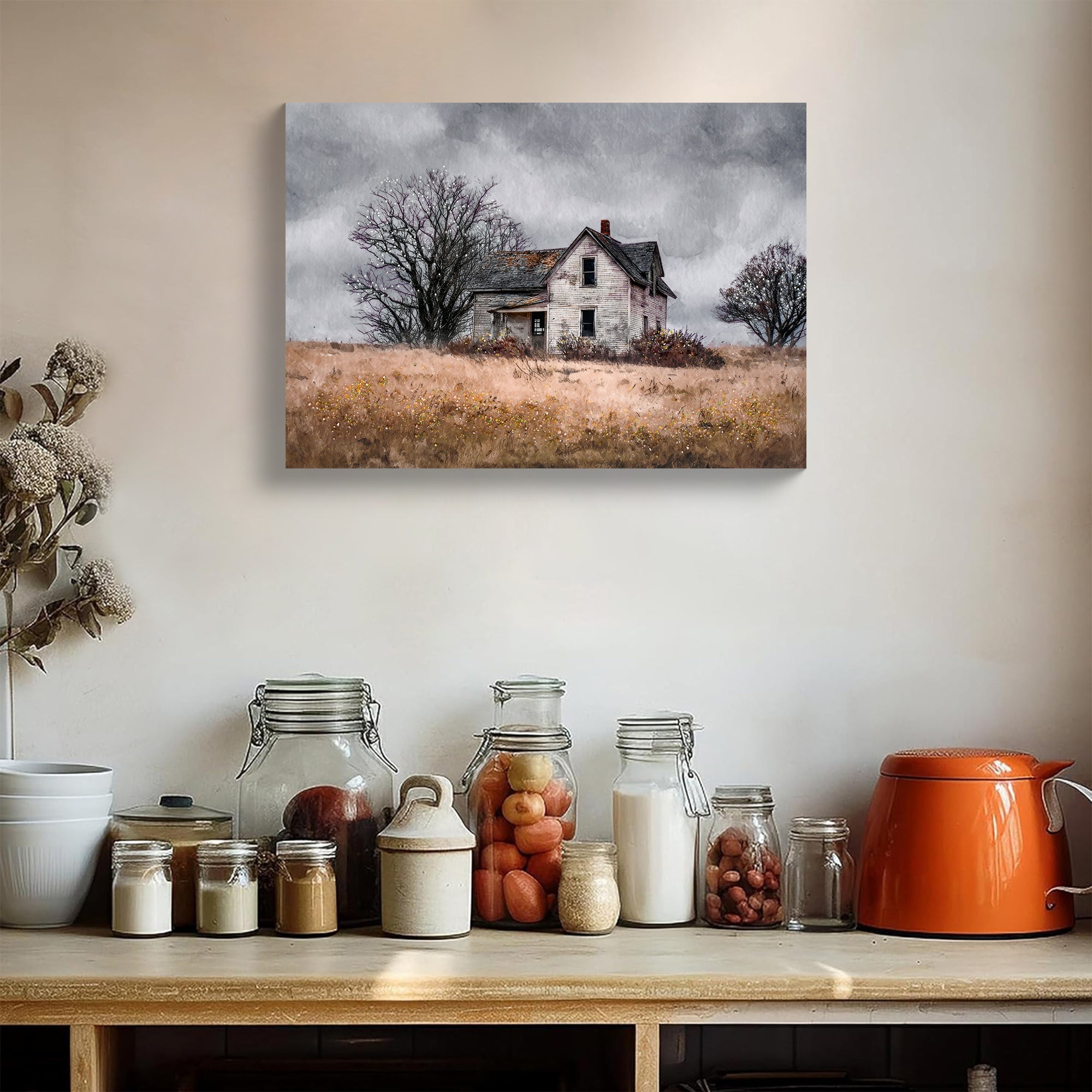 Rustic Farmhouse Canvas Wall Art — Vintage Barn Country Landscape | 24x16" Ready to Hang
