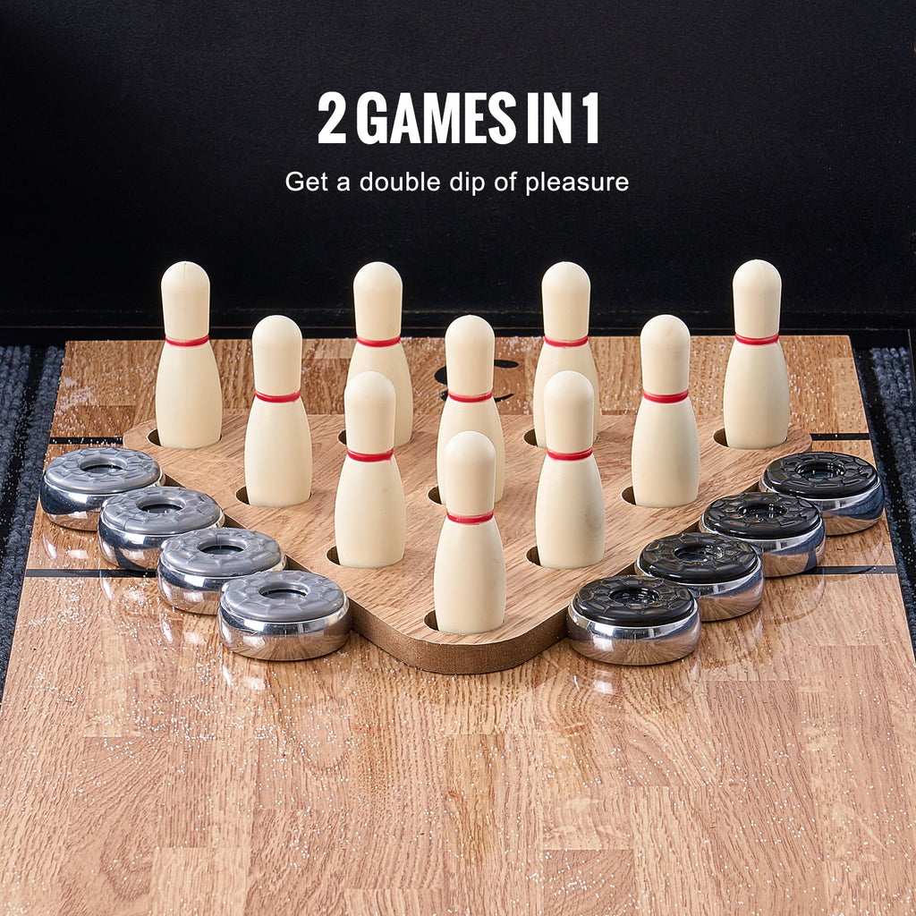 9 Ft LED Shuffleboard Table – 2-in-1 Shuffleboard & Bowling Set