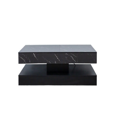 Black marble-patterned two-tiered table on a white background